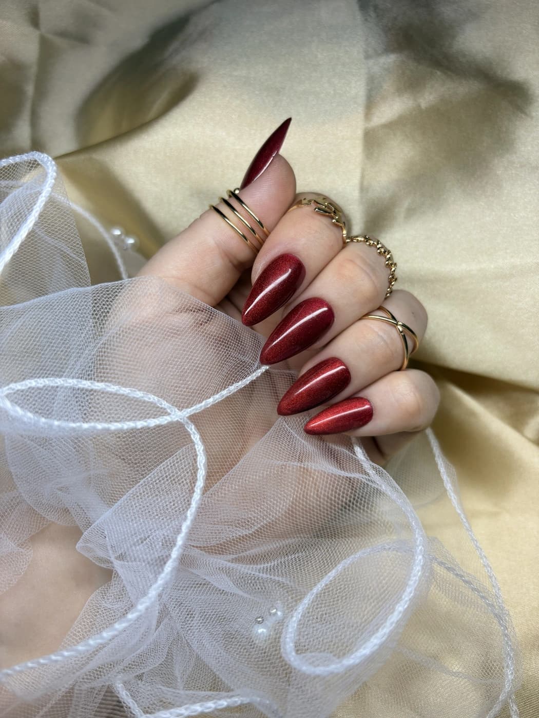 Cat Eye Press-On Nails Glossy – Rot