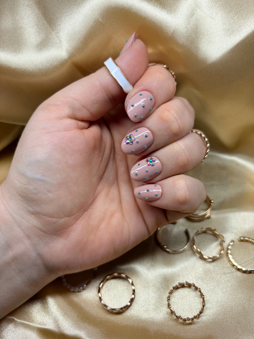 Strass Steine Press-On Nails Blumenoptik